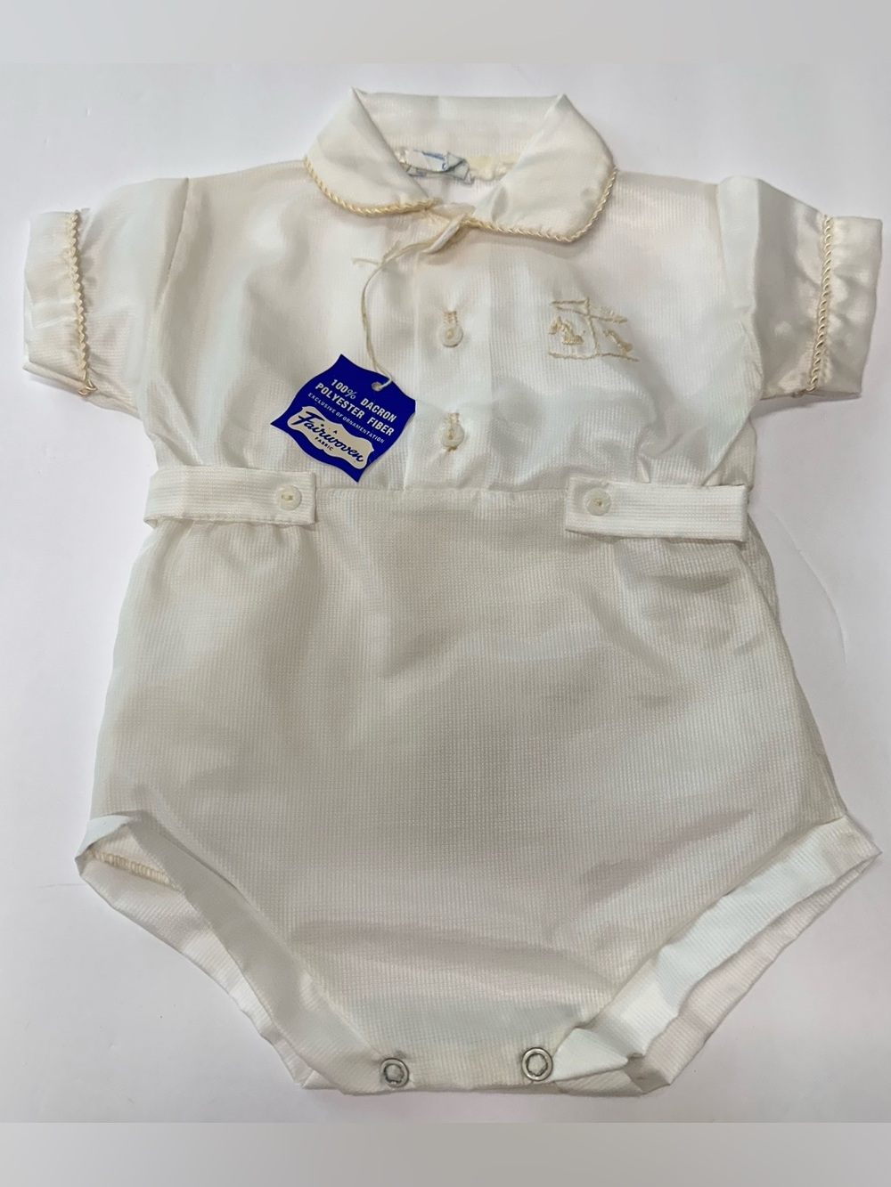 VTG 1950s Nuday Creations Boy Baby Size OO Outfit Off-White Christening Tan Trim